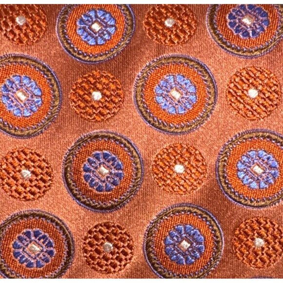 Principe Mens Silk Tie Orange & Blue Circular Pattern Made In Italy - Picture 2 of 7